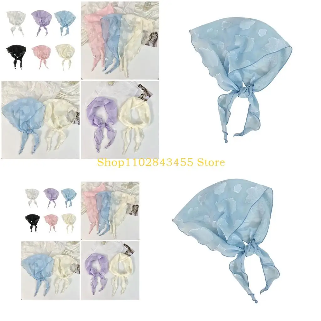 

49MC Balletcore Soft Lace Scarf For Women Stylish Foldable Summer Neckwear With Delicate Flower Design Hair Scarf