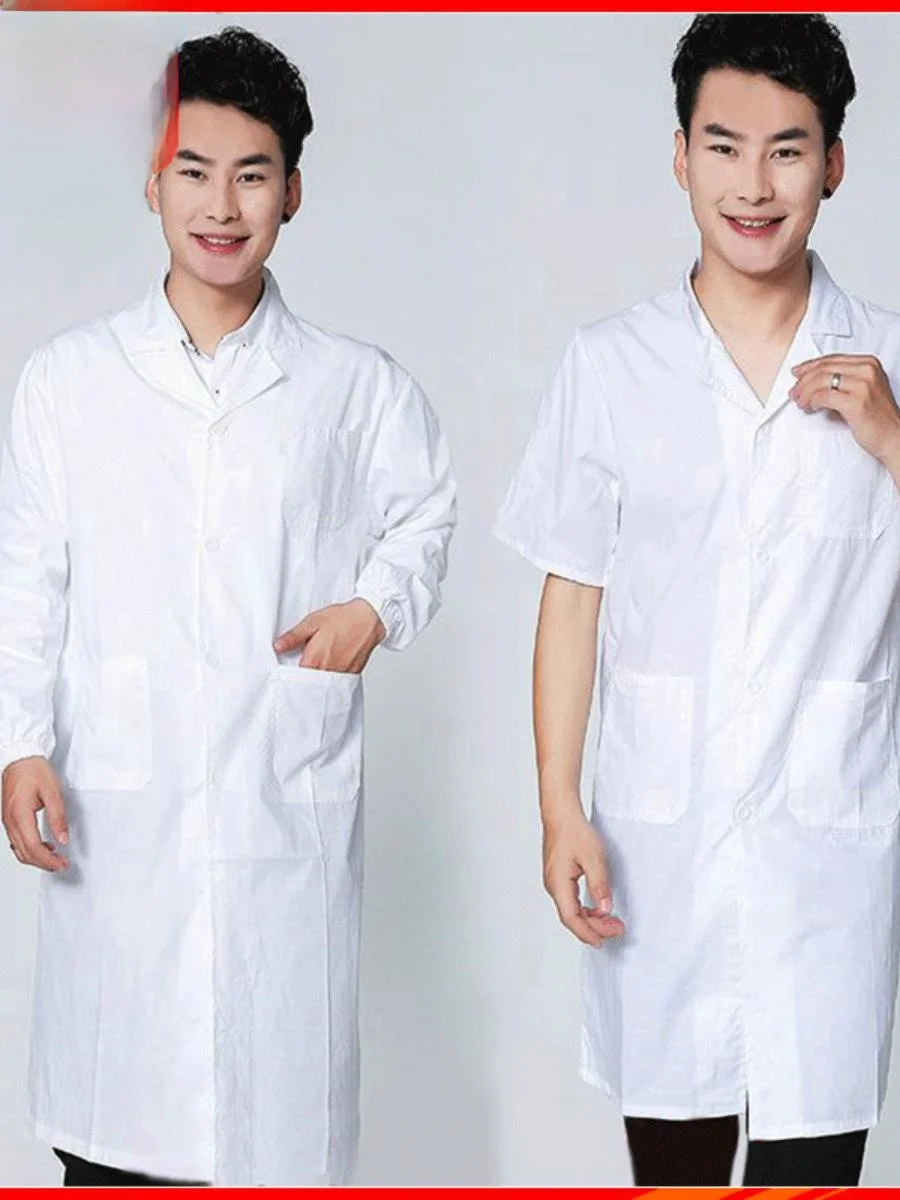 

Мужской летний тонкий хлопковый халат с коротким рукавом, белый медицинский халат с длинным рукавом, костюм медсестры, лабораторный костюм