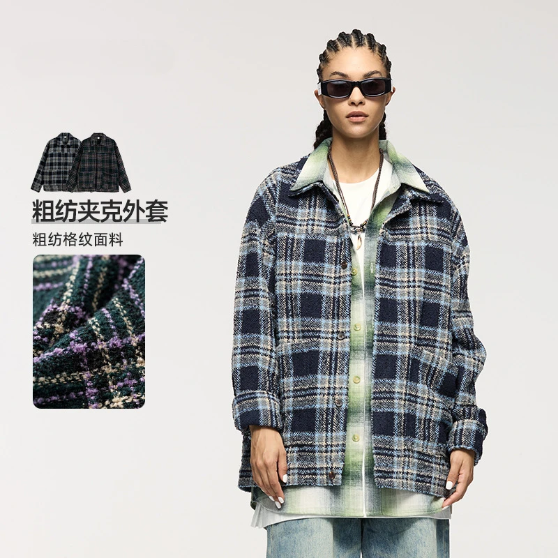 

Men's and Women's Woolen Jackets Overcoats Coat 2024 Autumn and Winter New Trendy Retro Plaid Stripes Loose Casual Sports Shirts