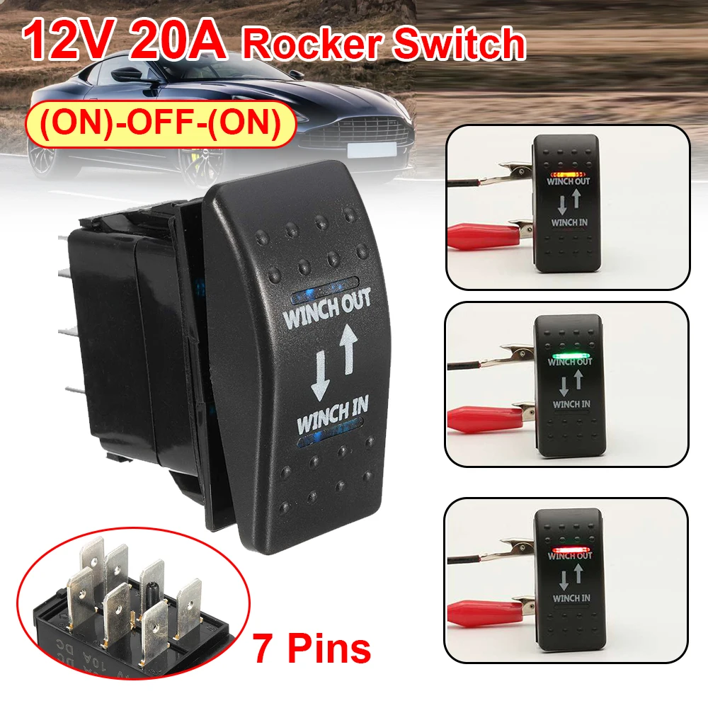 12V 20A Winch Toggle Rocker LED Switch Warping Switch (ON)-OFF-(ON) 7 Pin Electronic Switch For Truck SUV UTV Kits