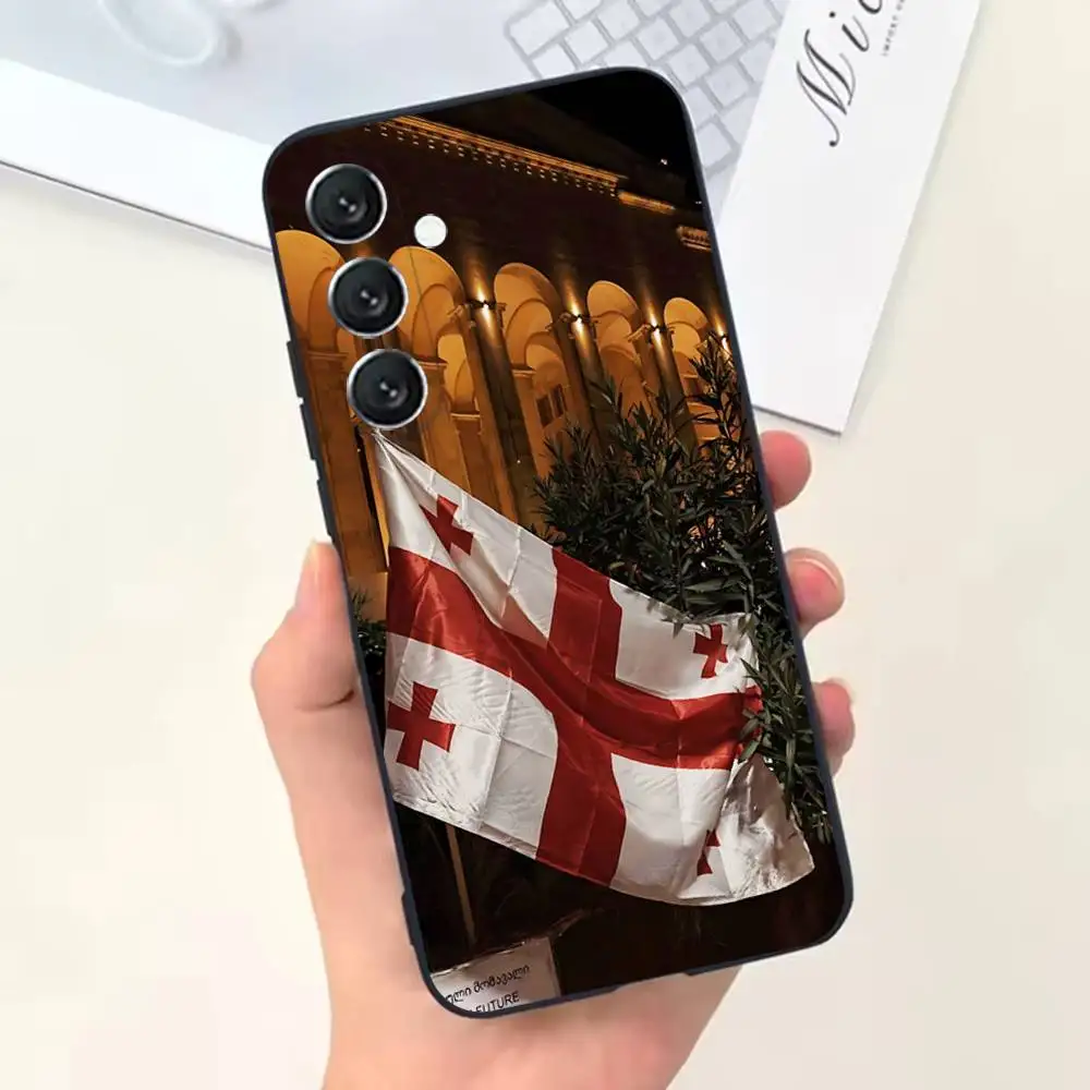 جورجيا العلم حالة الهاتف لسامسونج غالاكسي A73,31,32,72,41,53,52,71,22,5G,Note,J7,8,9 غطاء أسود ناعم