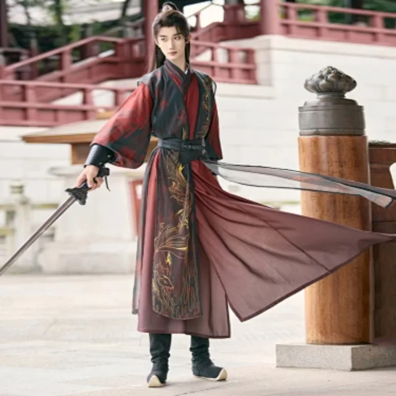 Oversized Hanfu Costume Men Chinese Vintage Red Hanfu Suits Halloween Cosplay Costume Party Outfit For Women Plus Size 2XL
