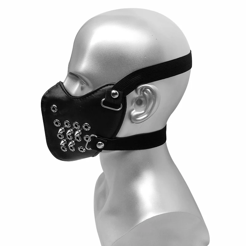 Halloween Cosplay PU Leather Mask Personality Punk Rivet Motorcycle Wind Dust Masks Breathability Dustproof 4