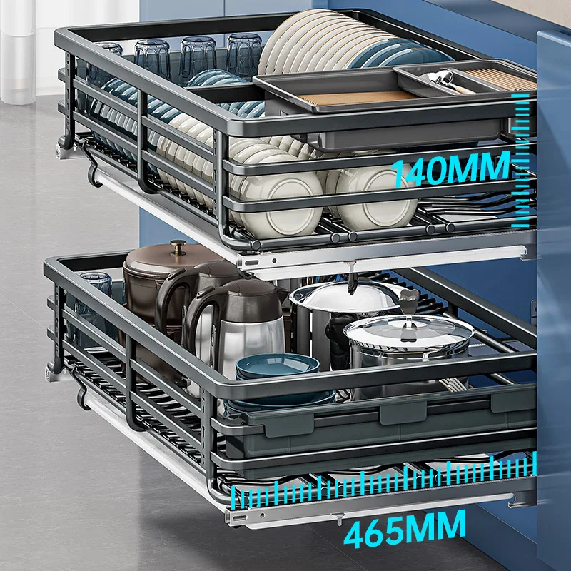 Cestino estraibile in acciaio inossidabile 304 a doppio strato tipo cassetto per armadio da cucina per riporre ciotole, bacchette, piatti e condimenti