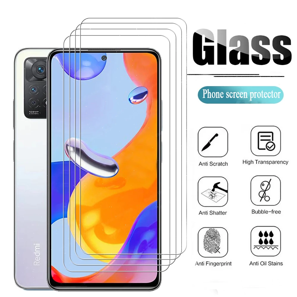 5-1Pcs Tempered Glass Phone Screen Protector for Redmi Note 10 Pro Max 10S 11 11T SE Pro Plus 11S 11E Protective Film Smartphone