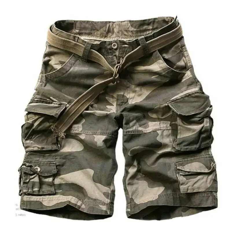 

Summer Bermudas Shorts Men With Belts Casual Knee Length Mens Cargo Short Trousers Multi Pocket Outdoor Sports Hombre