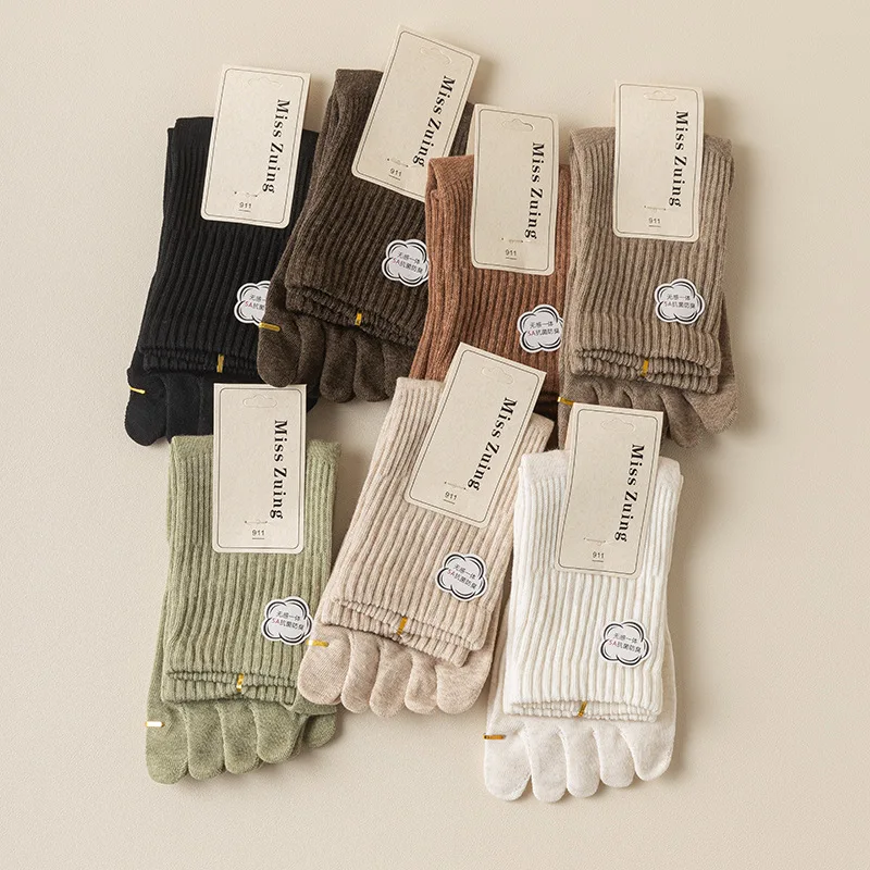 Spring Autumn Five Fingers Women Socks Japan Style Solid Colour Ladies Split Toe Sports Socks kawaii Cotton Harajuku Toe Socks