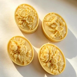 Oval Flower Relief Soap Handmade Silicone Mold DIY Self-made Candle Gypsum Decoration Moulds
