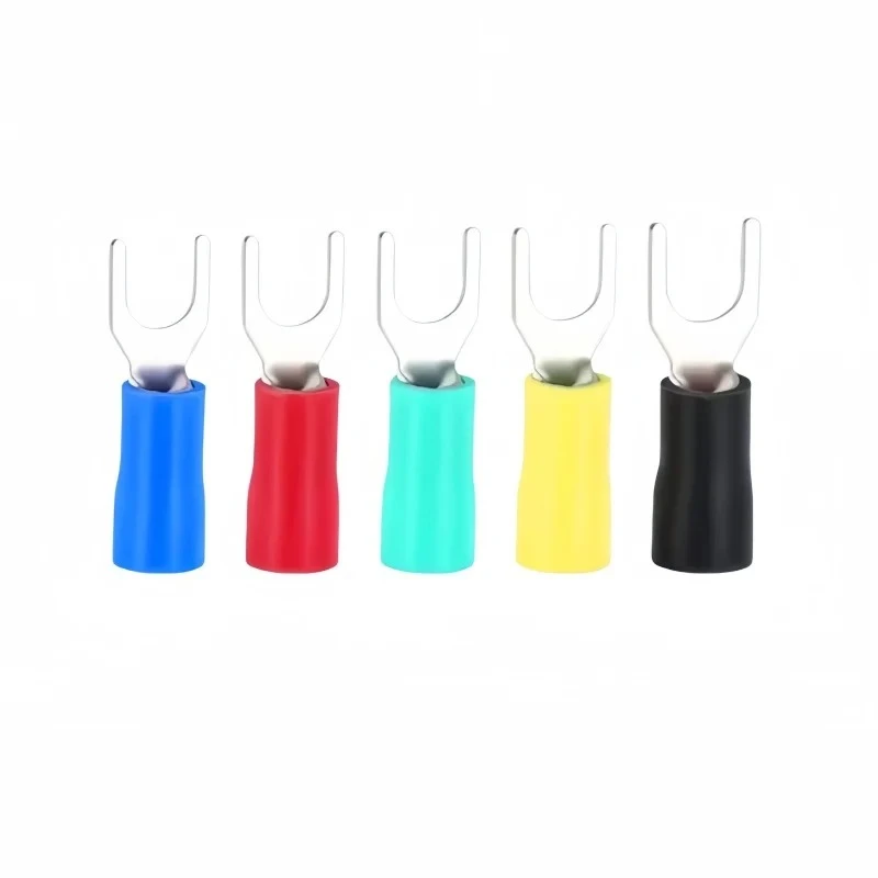 100PCS SV1.25/2/3.5/5.5 Insulated Brass Fork Spade Wire Connectors U Type Electrical Crimp Terminal for 22-10AWG 0.5-6mm