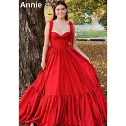 Annie Thin Shoulder Straps Prom Dresses Sweetheart Red Wedding Dress Taffeta A-line Elegant Cocktail Dresses Vestidos DeFiesta