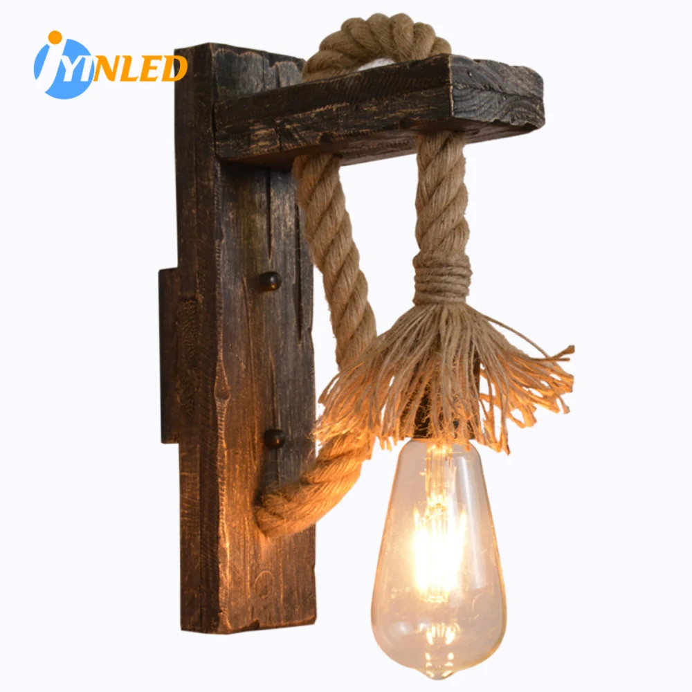 

Industrial Retro Wall Lamp E27 American Loft Wood LED Corridor Balcony Light for Indoor Fixtures Wooden Base