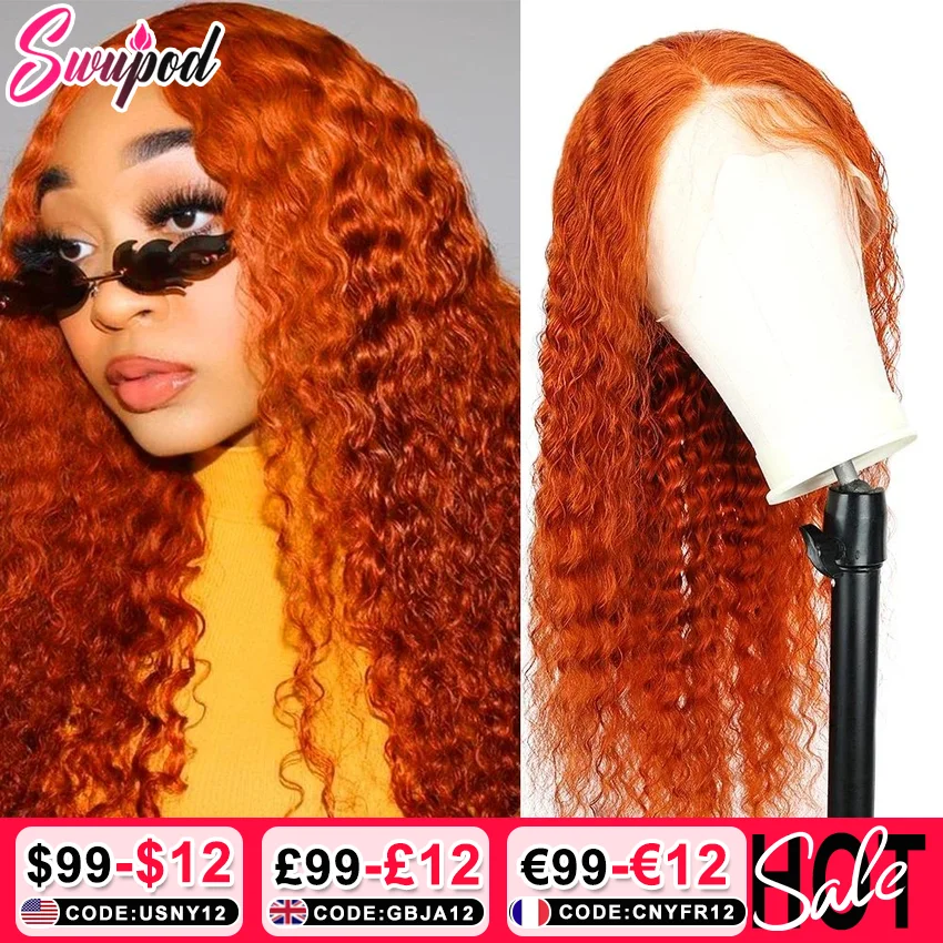 Perruque Deep Wave HD Lace Front Wig 250% naturelle, cheveux bouclés, 13x6, 13x4, pre-plucked, couleur orange, vidéo 100%