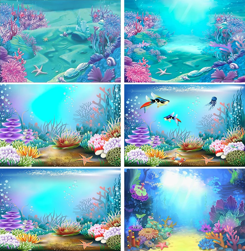 

Little Mermaid Newborn Photo Background Underwater World Coral Seaweed Birthday Photography Backdrop for Photo Studio