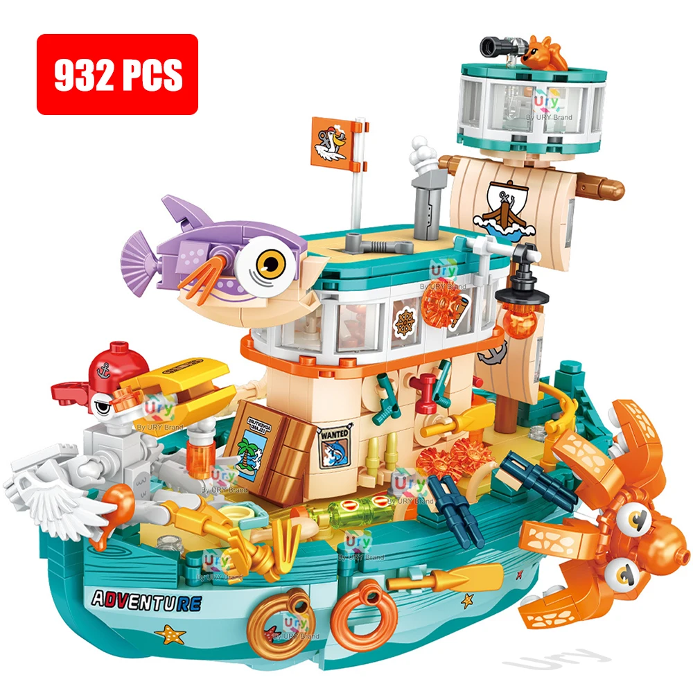 

Friends Series Pirate Ship Boat Amphibious Aircraft Ocean Exploration Model Mini Building Blocks Set MOC Toy for Birthday Gift