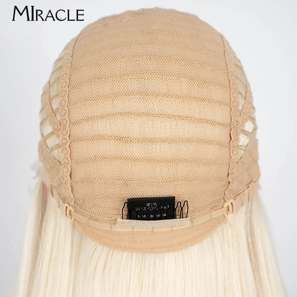 MIRACLE Wig rambut palsu renda lurus sintetis 28 "untuk wanita, Wig Cosplay Ombre renda lurus sintetis untuk wanita, rambut serat wanita