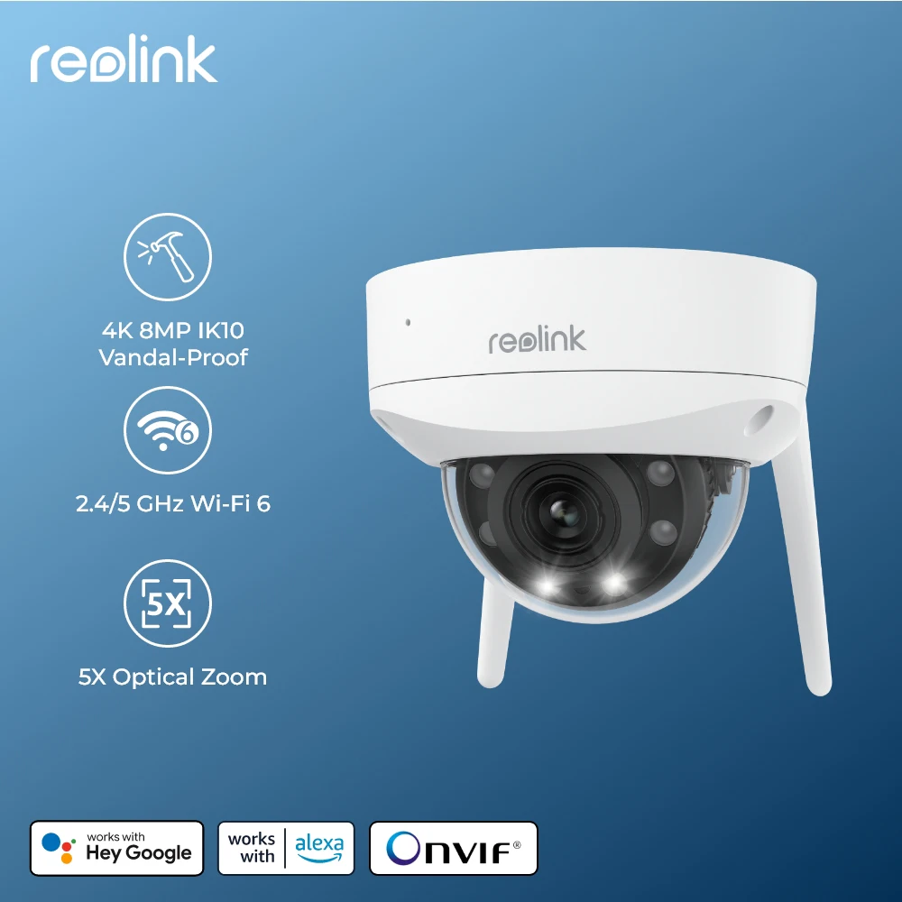 Reolink 4K WiFi Security Camera IK10 Vandal-Proof 2.4G/5Ghz Wi-Fi 6 Surveillance Cameras 8MP Outdoor 5X Optical Zoom IP Camera