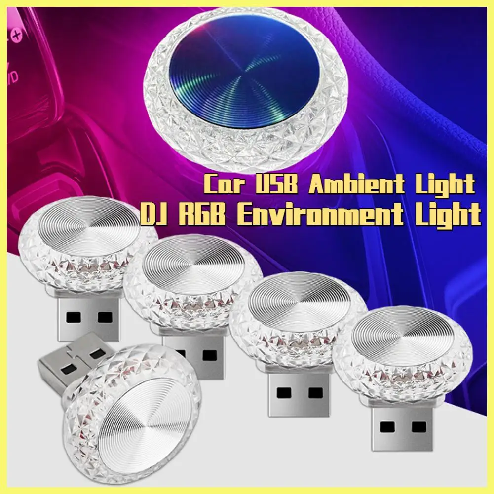 2 PCS Car USB Ambient Light DJ RGB Mini Colorful Music Sound Led Lights Holiday Party Atmosphere Interior Environment Light