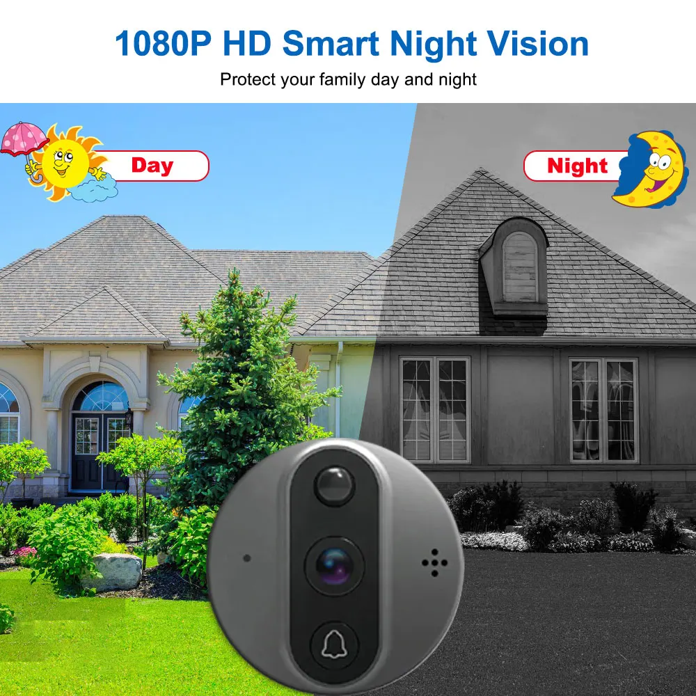 4.3-inch 1080P WiFi Video Doorbell Camera Peephole Visual Intercom Viewer Digital Eye for Home Smart Tuya PIR Motion Detection