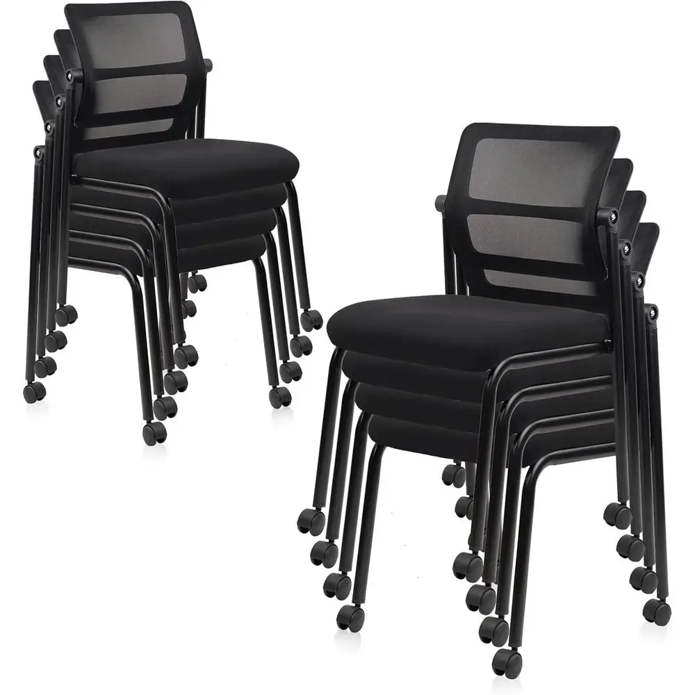 

Штабелируемые офисные стулья на колесиках с регулируемой сетчатой спинкой, идеально подходят для комнат ожидания, школ, конференций и вестибюлей, черные