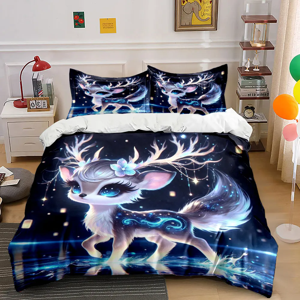 Dreamy glowing deer walks on water Duvet Cover Set with 3D Printing Design Soft Polyester Bedding Set All-Season Comfort