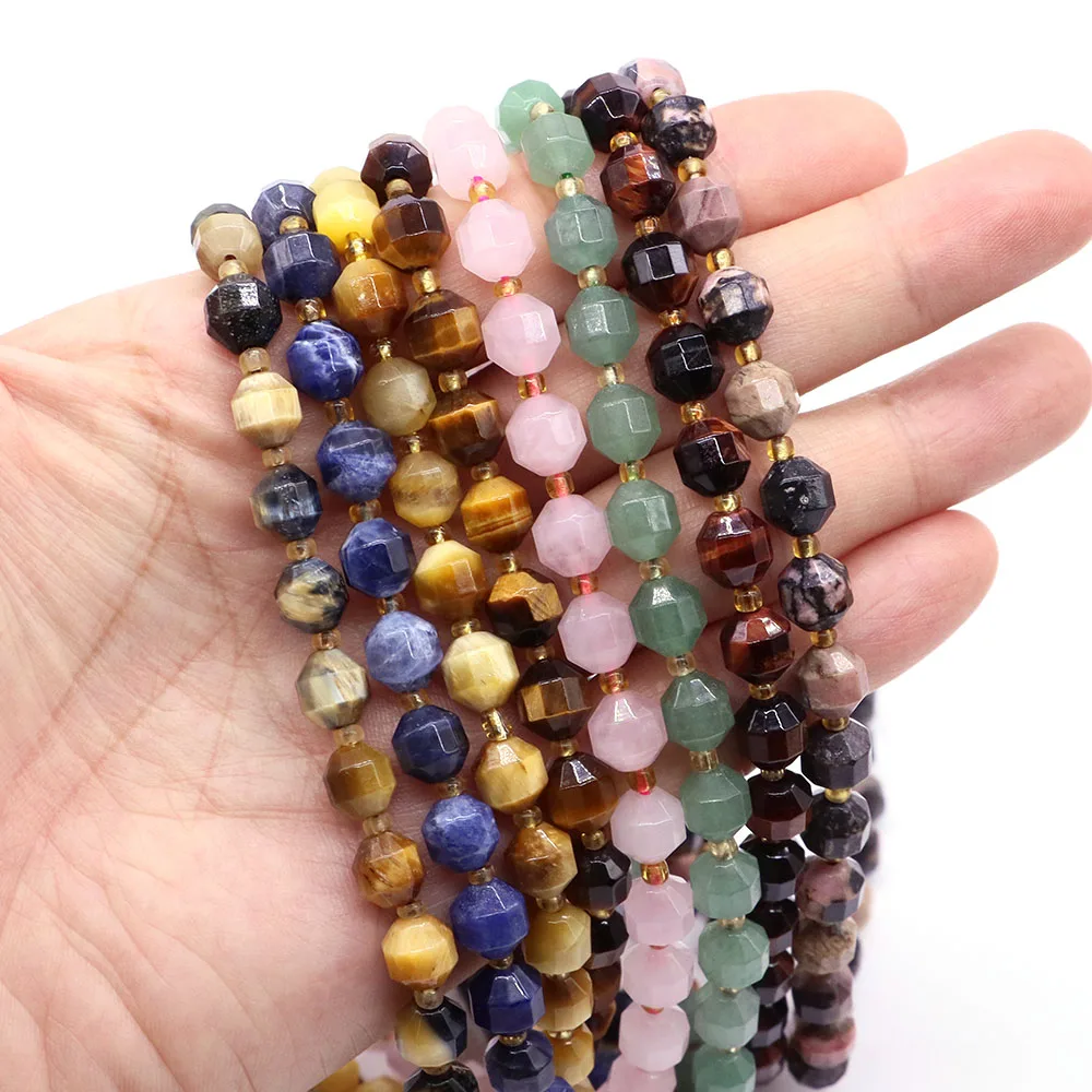 8mm Natural Stone Crystal Faceted Round Space Beads Tiger Eye Rose Quartz Gemstone For Jewelry Making Diy Bracelet Necklace