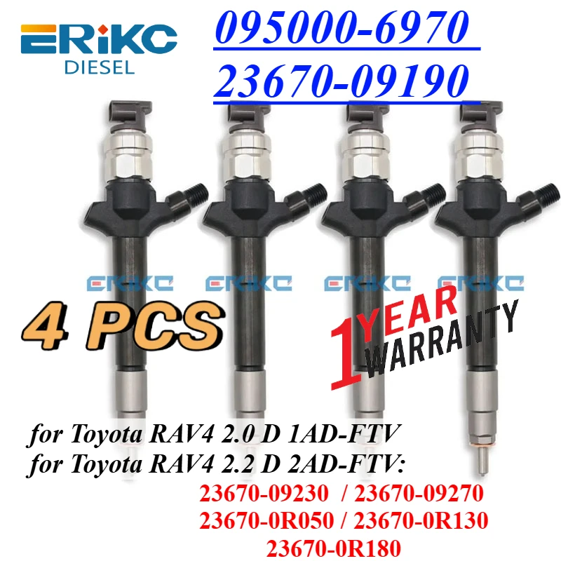 Injecteur Diesel 095000-6970 23670-09190, 4 pièces, pour Toyota Corolla VERSO RAV4 2.0 D 1AD-FTV 23670-0R050 23670-09230 23670-0R180