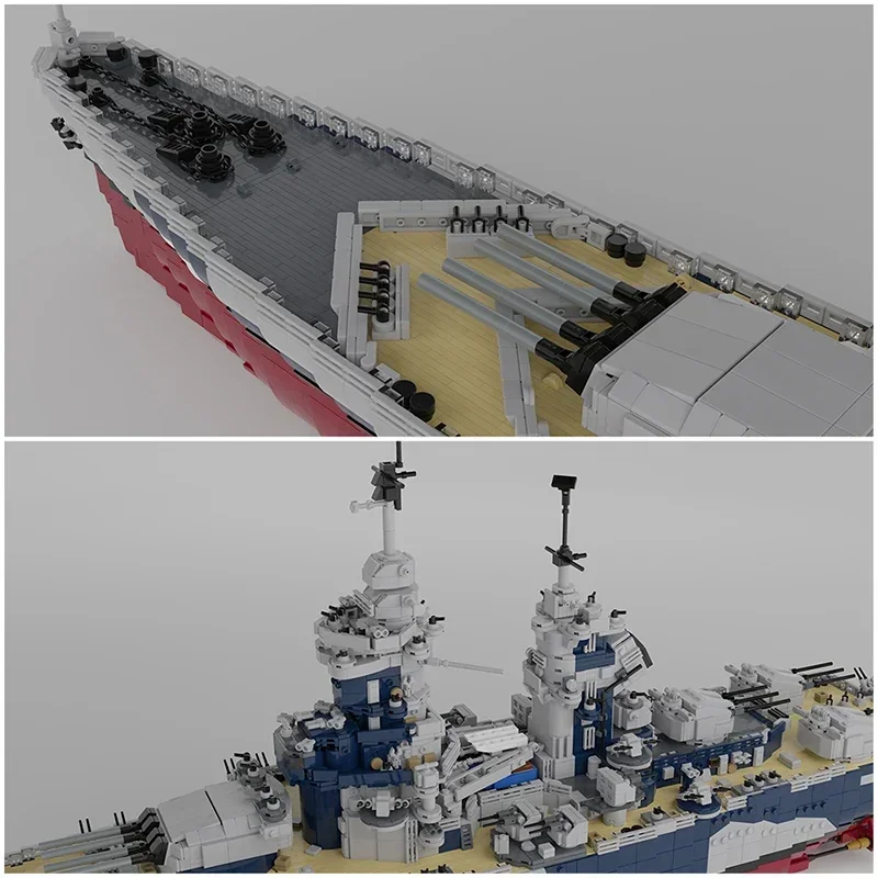 MOC French Richelieu Battleship 1:200 Building Blocks Sit World War Warship Simulation Boat Education Puzzle DIY Toys Kids Gifts
