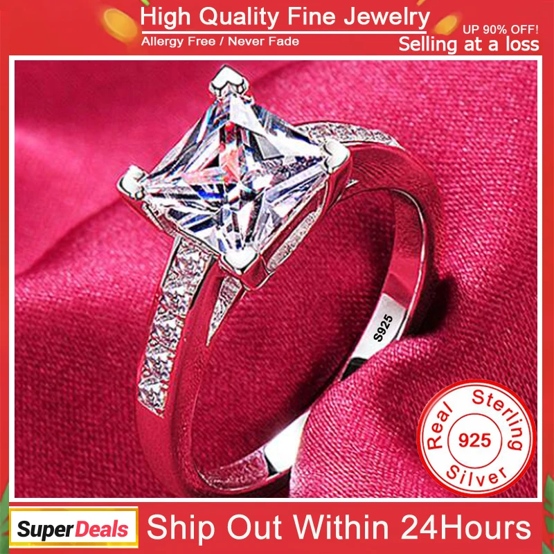 YHAMNI Luxury 925 Sterling Silver Ring 1 Carat Zirconia Diamant Ring Engagement Wedding Band Women Anniversary Gift Jewelry