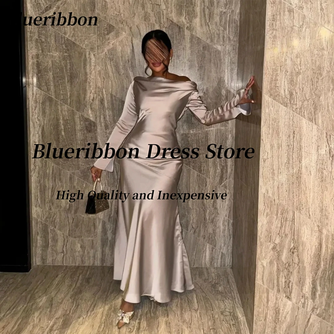 Blueribbon Sexy Lace Up Back Prom Dresses Customized Long Sleeves Robes De Soirée Saudi Women Evening Party Gowns