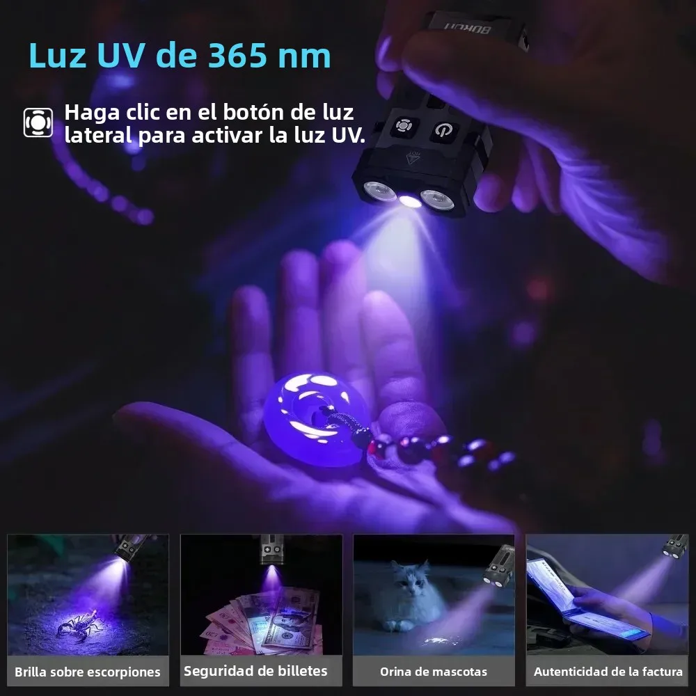 BORUiT EV20 1100LM EDC UV llavero linterna LED tipo C linterna de luz de trabajo recargable con imán linterna de bolsillo para acampar