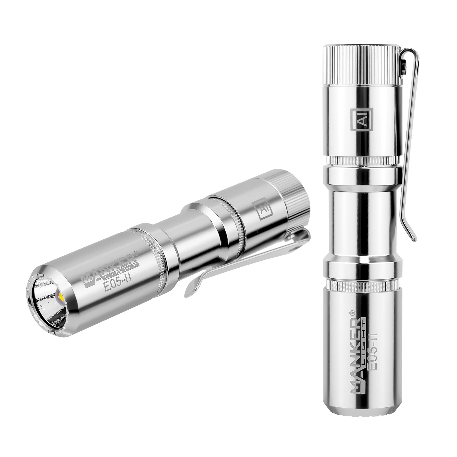 Manker E05 II (Al-silvery، إصدار CRI عالي، 4000K R9080) مصباح يدوي EDC مدمج، 519A LED 1300 لومن، 14500 أو AA