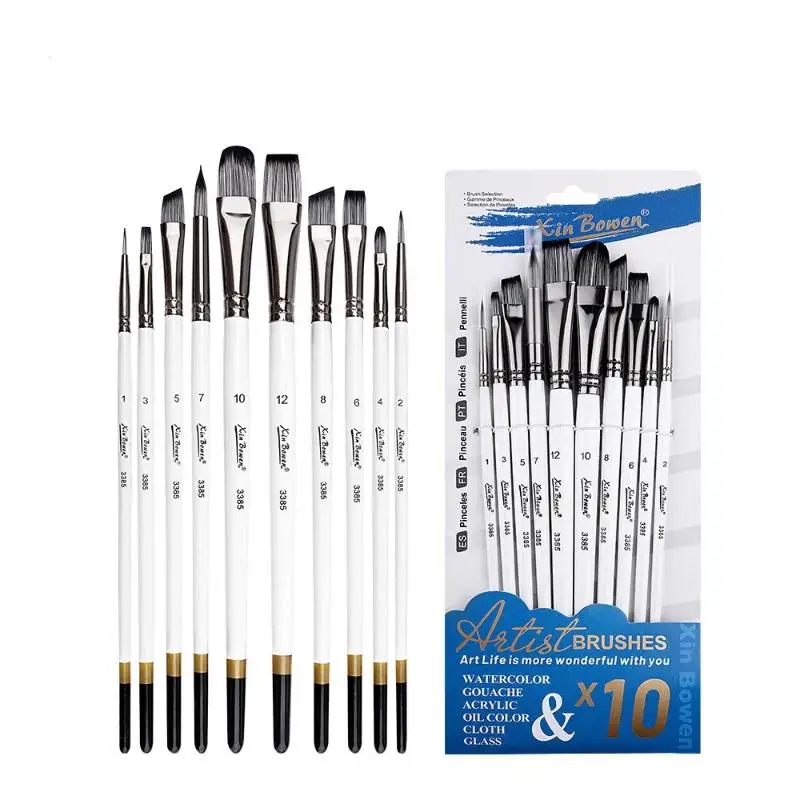 

10Pcs Different Shape Paint Brushes Set For Art Acrylic Gouache Oil Watercolor Artist Canvas Synthetic Nylon Hair Paint Brush