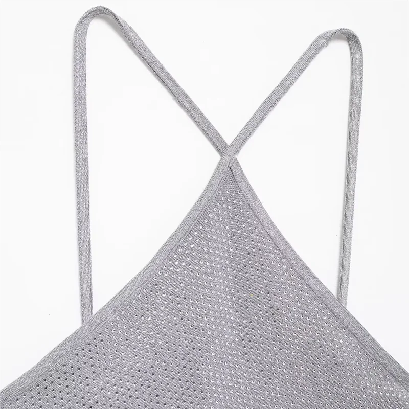 TRAF 2024 Halter Neck Knitted Top Women Summer Off Shoulder Crop Tops Woman Tied Backless Sexy Top Daring Party Tank Top Female