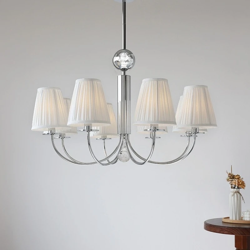Bauhaus Silvery Wrought Iron Chandeliers White Fabric Hanging Lamp Denmark Living Room Bedroom Restaurant Kitchen Pendant Lights
