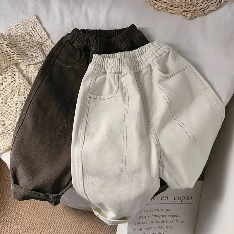 

Boys' pants Spring and Autumn new style Western style girls' loose pants Children's pure cotton versatile casual trousers