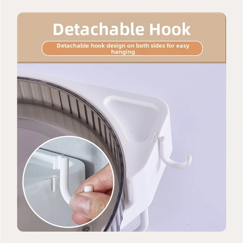Rotating Corner Organizer for Bathroom or Kitchen Use with Peel and Mount and Detachable Hooks 25.5cm Diameter