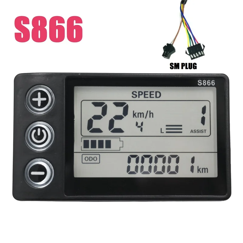 24V-60V S866 Controller Panel Dashboard Waterproof Electric Bike LCD Display for Electric E-Bike Scooter(SM Plug)