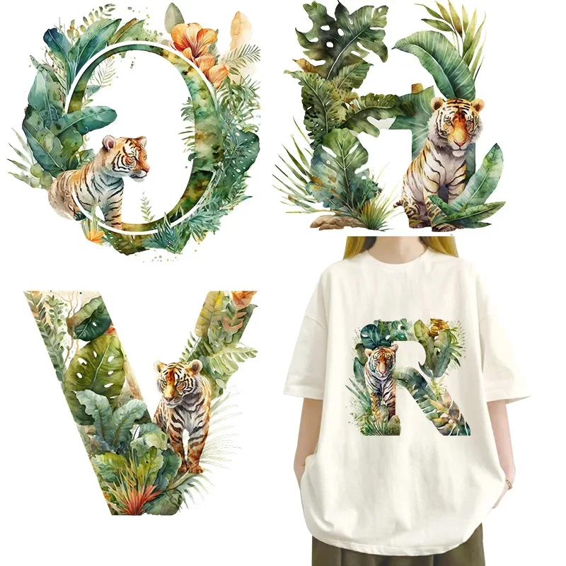 Tropical Plant Tiger A-Z Letter Visual Design iron on transfer for clothing dtf transfers ready to press Heat Transfer Printing