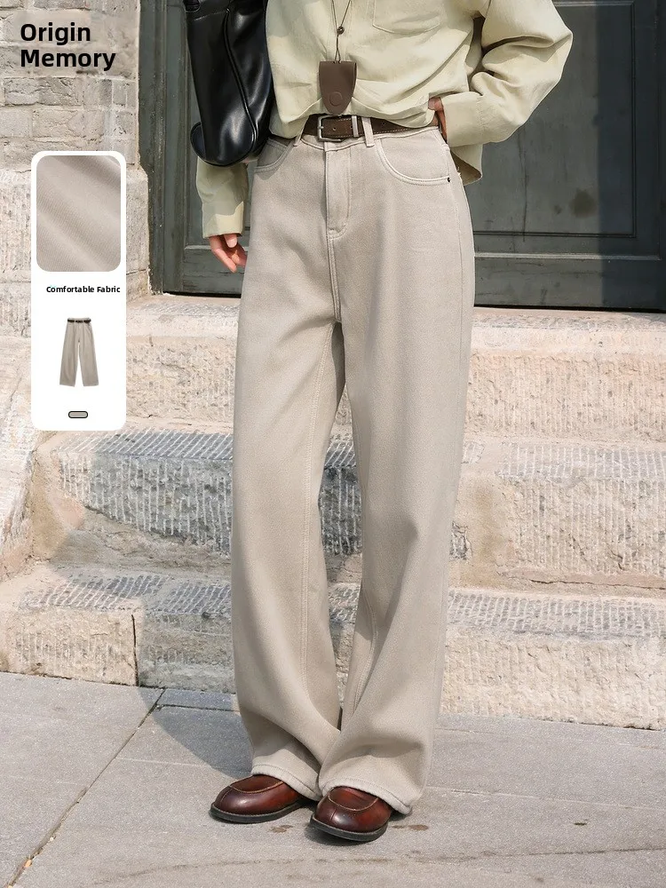 

Прямые повседневные джинсы с высокой талией на подкладке, новые зимние широкие брюки, удобные классические синие джинсы