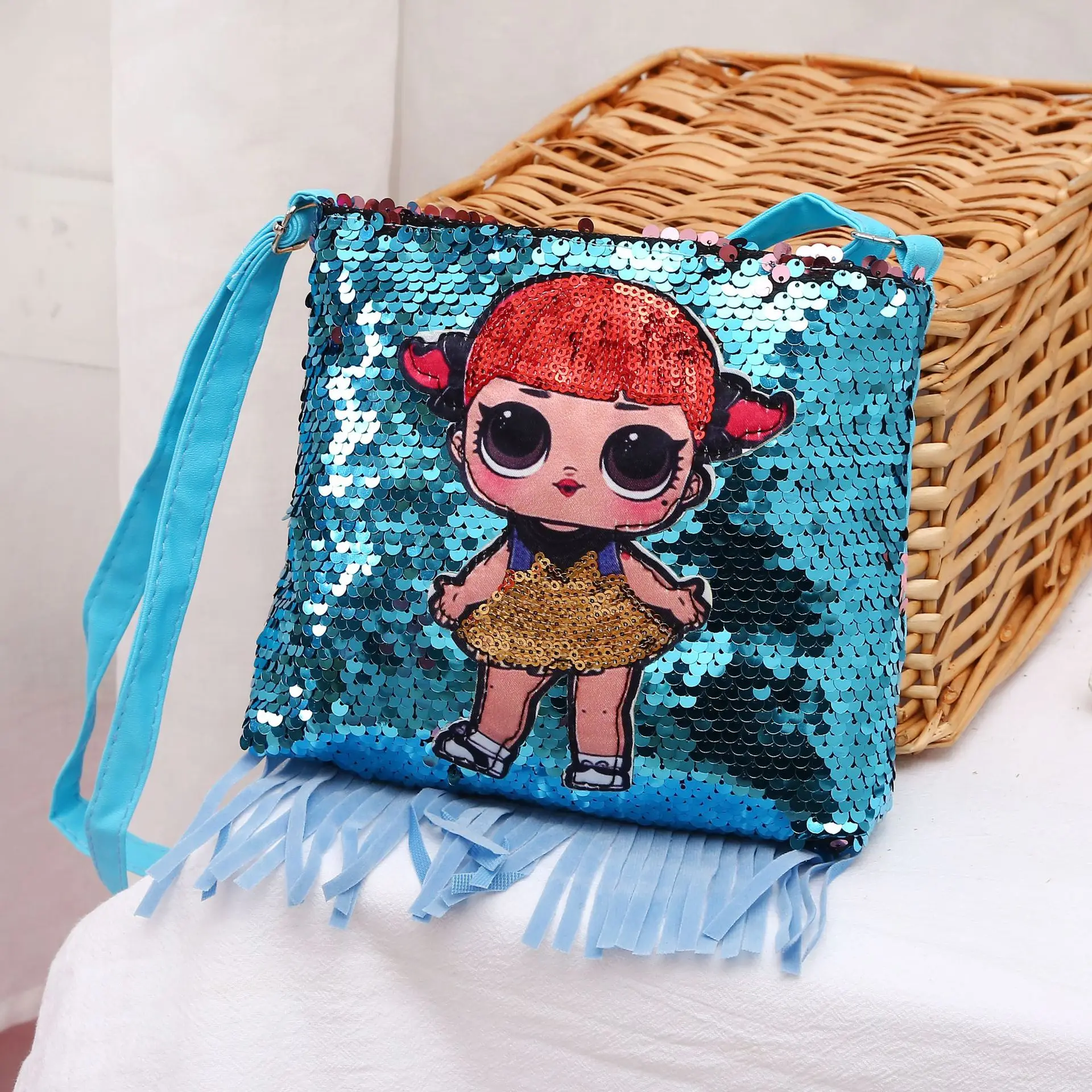 Summer New Children\'s Sequin Flip Coin Purse Cartoon Cute Girl Laser Fashion Student Kindergarten Crossbody Shoulder Bag