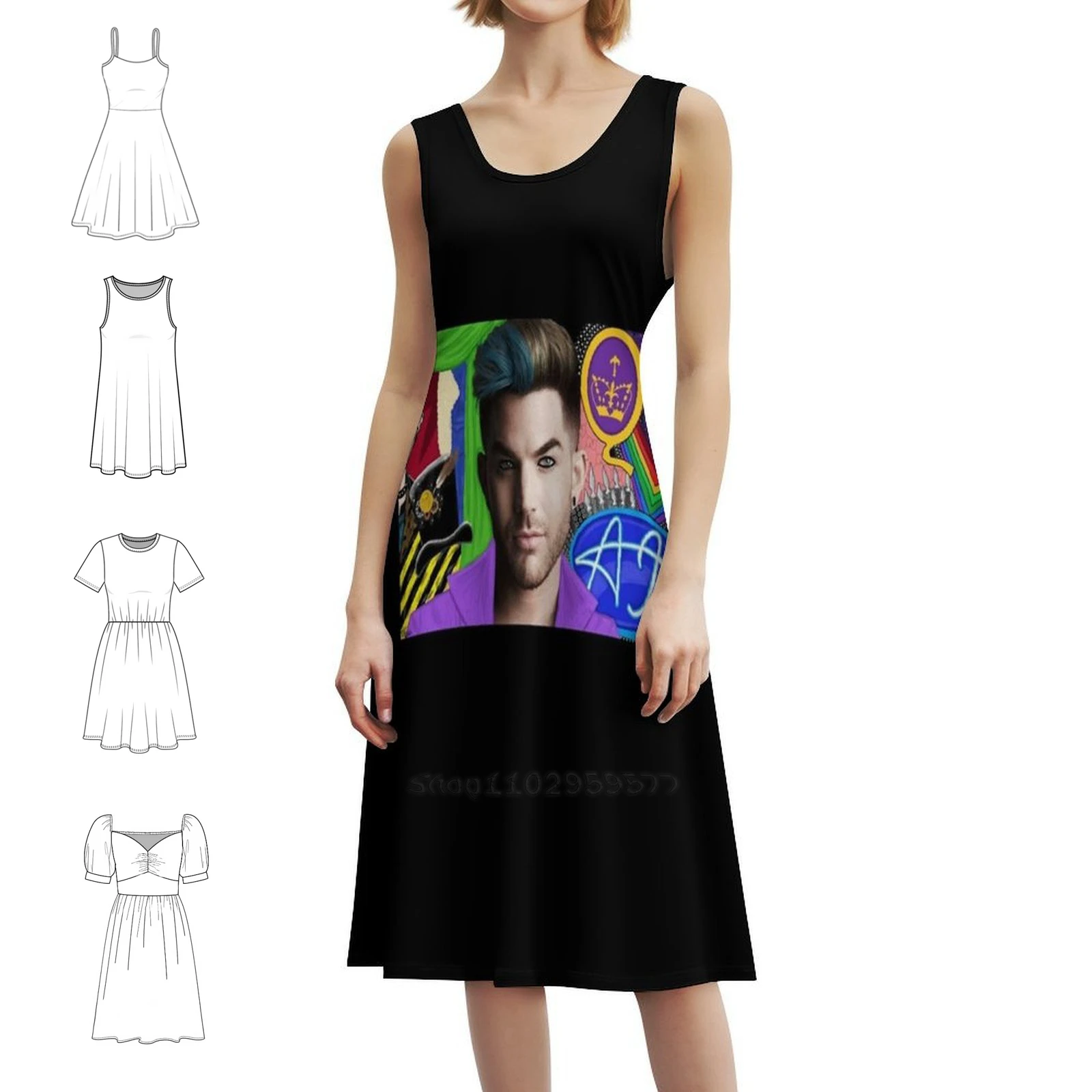 

Рок-гламур Музыкант Адам Ламберт Платье в корейском стиле для женщин Элегантное повседневное платье для вечеринки или повседневной носки Queen Music Adam