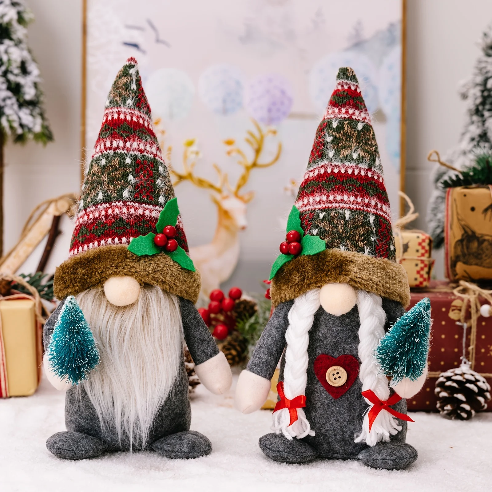 1pc Christmas American Country Style Knitting Hat Faceless  Couple Dwarf Doll Ornament Supplies Родественская Kукла