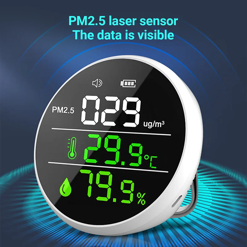 PM2.5 الاستشعار كاشف درجة الحرارة والرطوبة الاستشعار شاشة LED منزل مكتب جهاز اختبار جودة الهواء داخلي مراقبة الغبار ميزان الحرارة