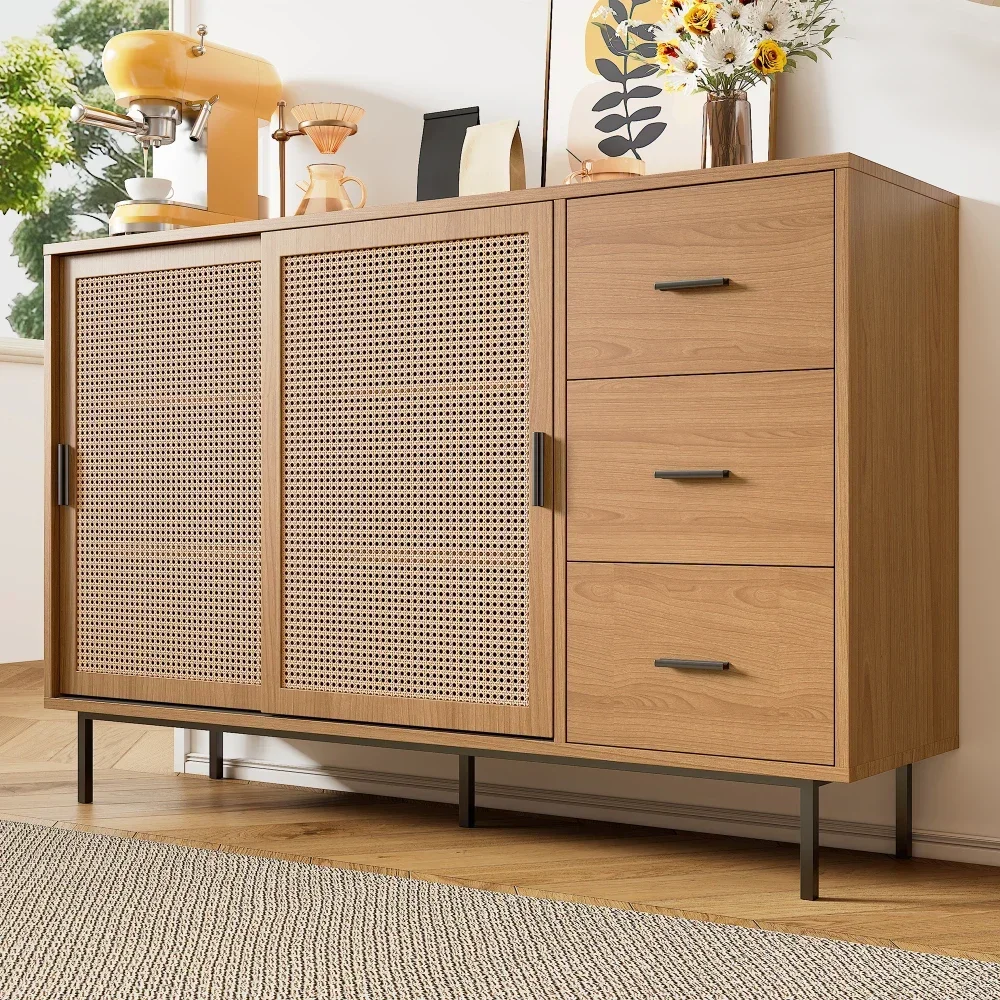 Sideboard mit 2 Schiebetüren und 3 Schubladen mit verstellbaren Schiebeböden, Sideboard im Landhausstil für Wohn- und Esszimmer