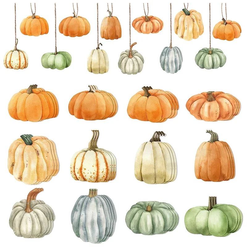 36Pcs Fall Wooden Pumpkin Hanging Ornaments Thanksgiving Harvest Small Hanging Signs Halloween Pumpkin Decorations