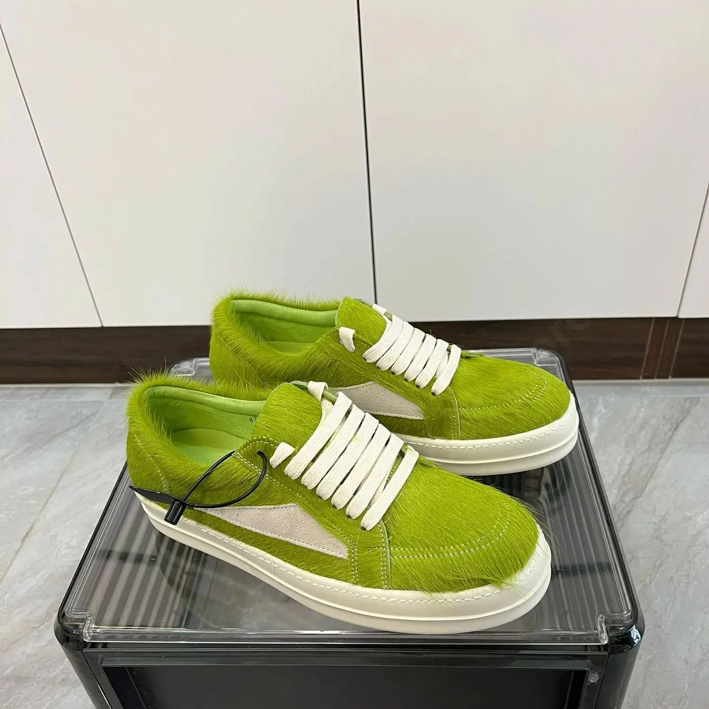 Ricks Men Shoe Owens Casual Shoe Low Top Shoe Green Horsehair Shoes White Suede Sneakers Lace Up Women Owens Horse Hair Sneaker