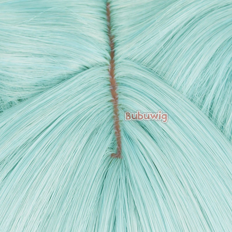 Bubuwig-Peluca de cabello sintético para Cosplay, cabellera de color verde claro, longitud de 55cm, resistente al calor