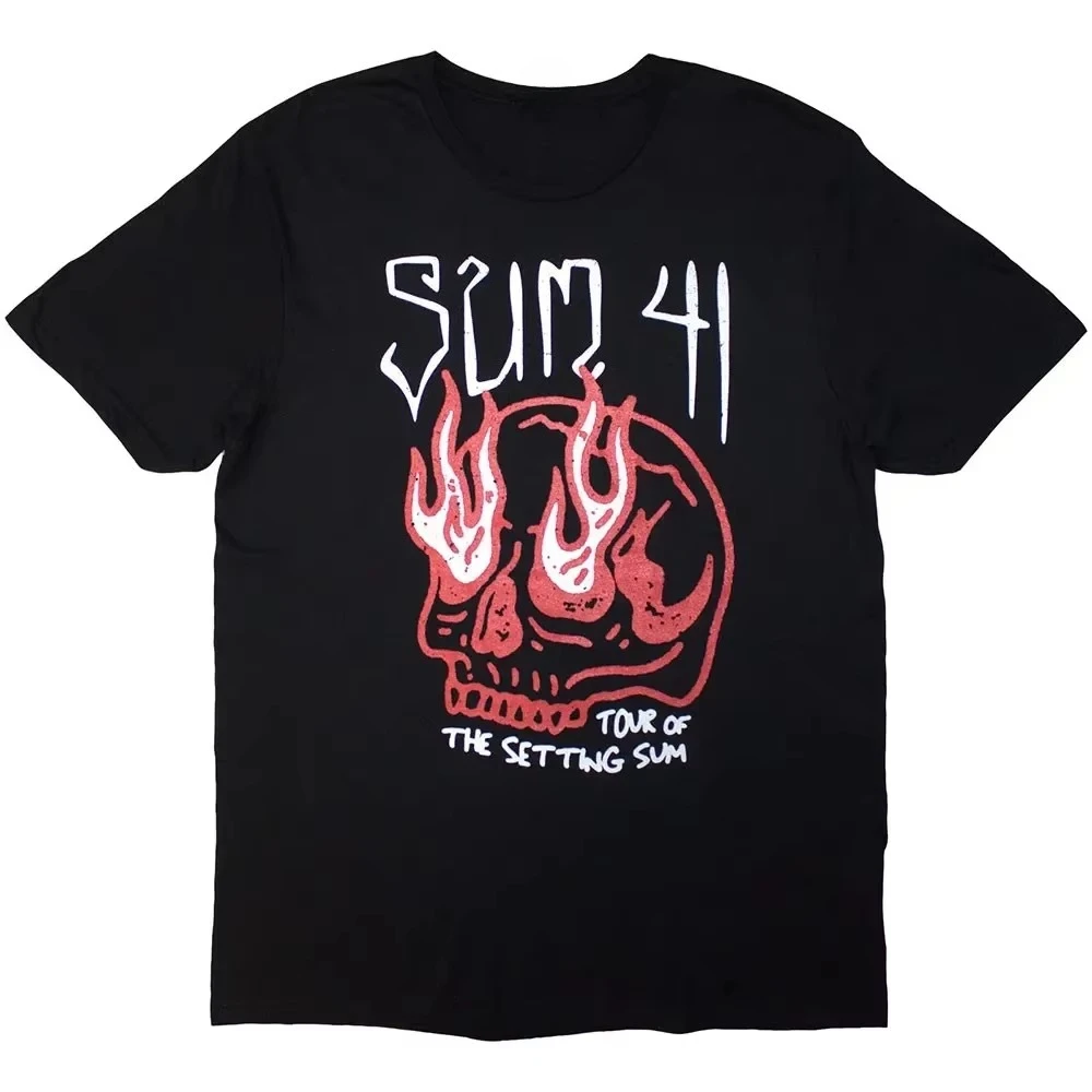 2026 Black punk rock T-shirt with skull pattern print, round neck, short sleeves, cotton fabric, retro street style