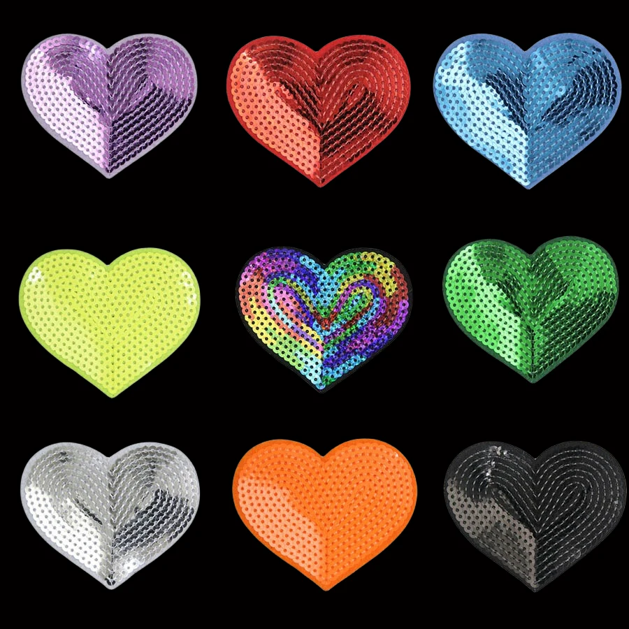 Heart Patches Transfer for Clothing Backpacks Jacket Iron-on Stitch Sewing Application Adhesive Thermoadhesive Sequin Applique