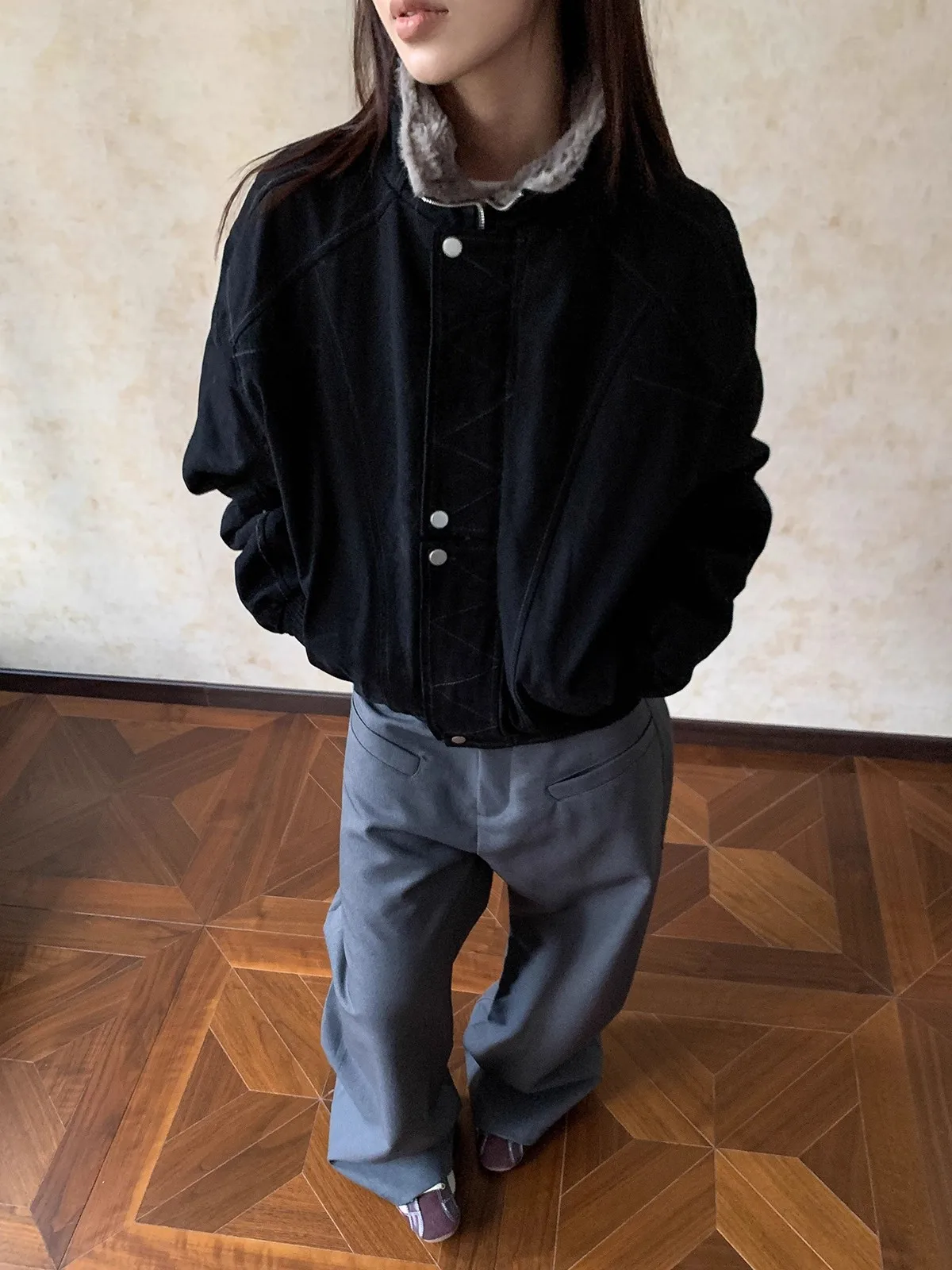 معطف Jaet نسائي فضفاض من القطن المفكك من American High Street مع سحاب إغلاق وياقة واقفة